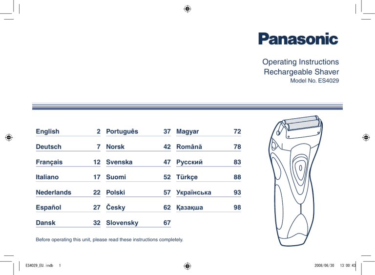 Panasonic ES4029 Operating instructions Panasonic ES4029 Operating instructions