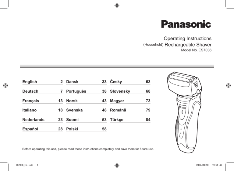 Panasonic ES7038, ES7036 Használati utasítások Panasonic ES7038, ES7036 Használati utasítások