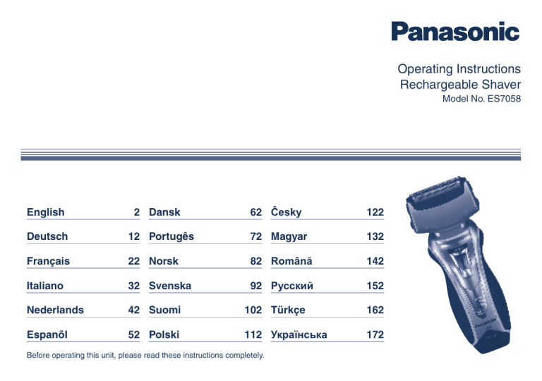 Panasonic ES7058 Operating instructions Panasonic ES7058 Operating instructions