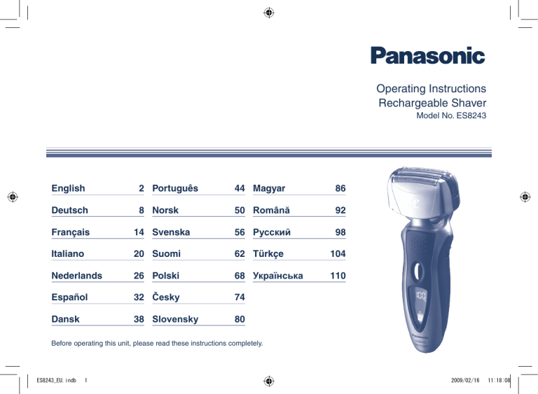 Panasonic ES8243 Betjeningsvejledning Panasonic ES8243 Betjeningsvejledning