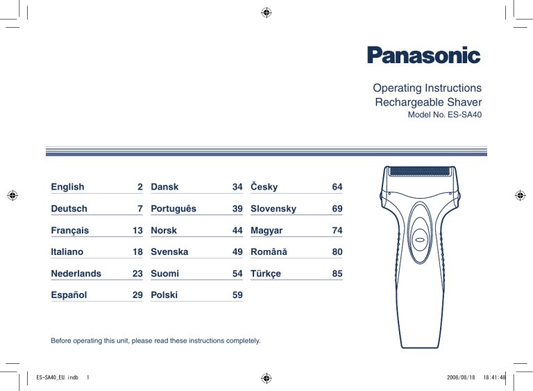 Panasonic ESSA40 Operating instructions Panasonic ESSA40 Operating instructions