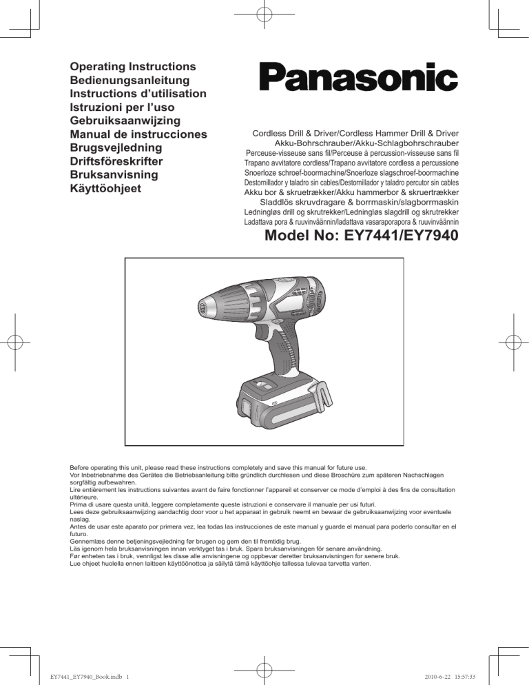 Panasonic EY7940, EY7441 Operating instructions Panasonic EY7940, EY7441 Operating instructions