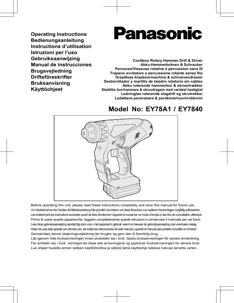 Panasonic EY78A1, EY7840 Operating instructions Panasonic EY78A1, EY7840 Operating instructions