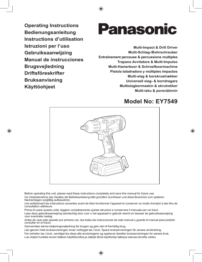 Panasonic EY7549 Operating instructions Panasonic EY7549 Operating instructions