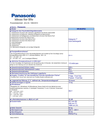 Panasonic NRB32FE2 Product information Panasonic NRB32FE2 Product information