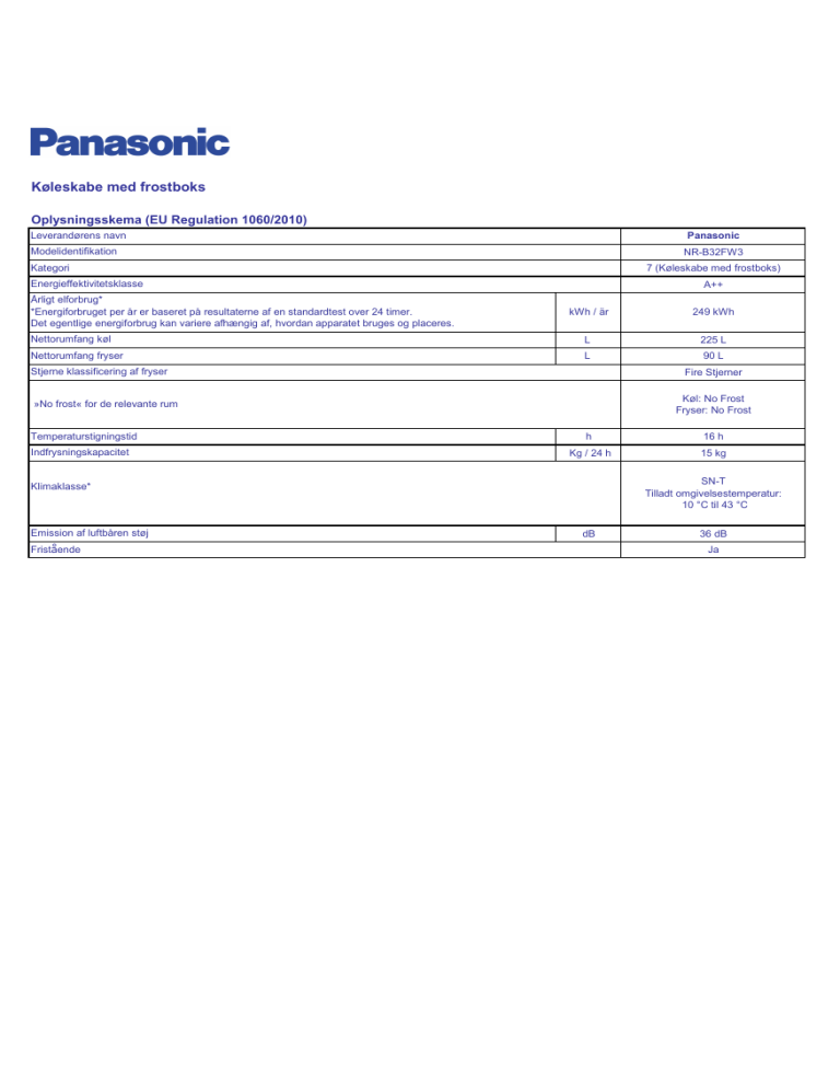 Panasonic NRB32FW3 Product information Panasonic NRB32FW3 Product information