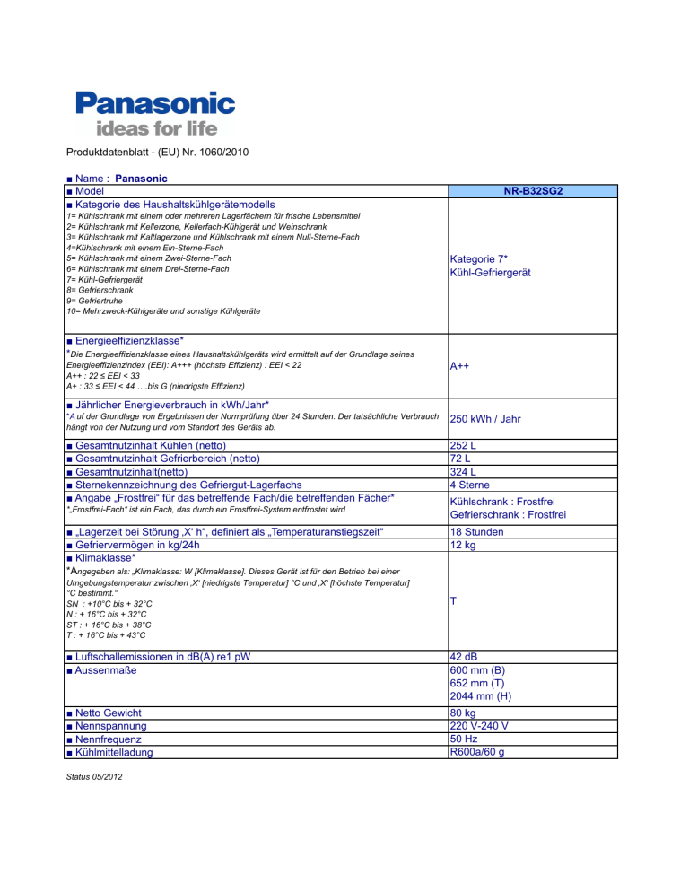 Panasonic NRB32SG2 Product information Panasonic NRB32SG2 Product information