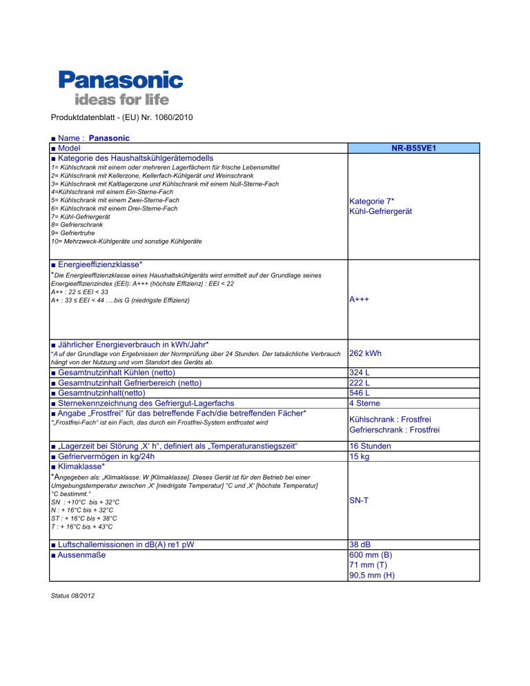 Panasonic NRB55VE1 Product information Panasonic NRB55VE1 Product information