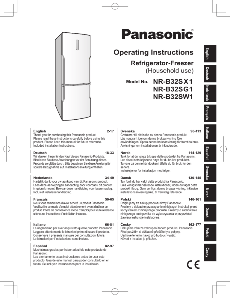 Panasonic NRB32SW1WE, NRB32SX1XE Operating instructions Panasonic NRB32SW1WE, NRB32SX1XE Operating instructions