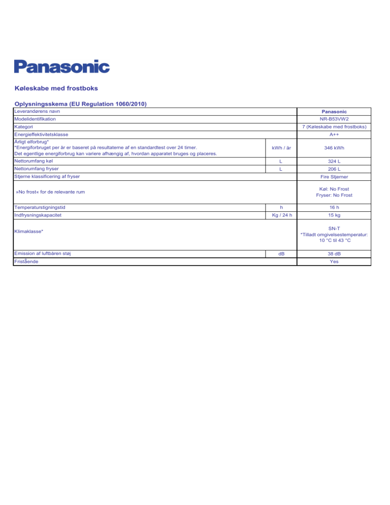 Panasonic NRB53VW2 Product information Panasonic NRB53VW2 Product information