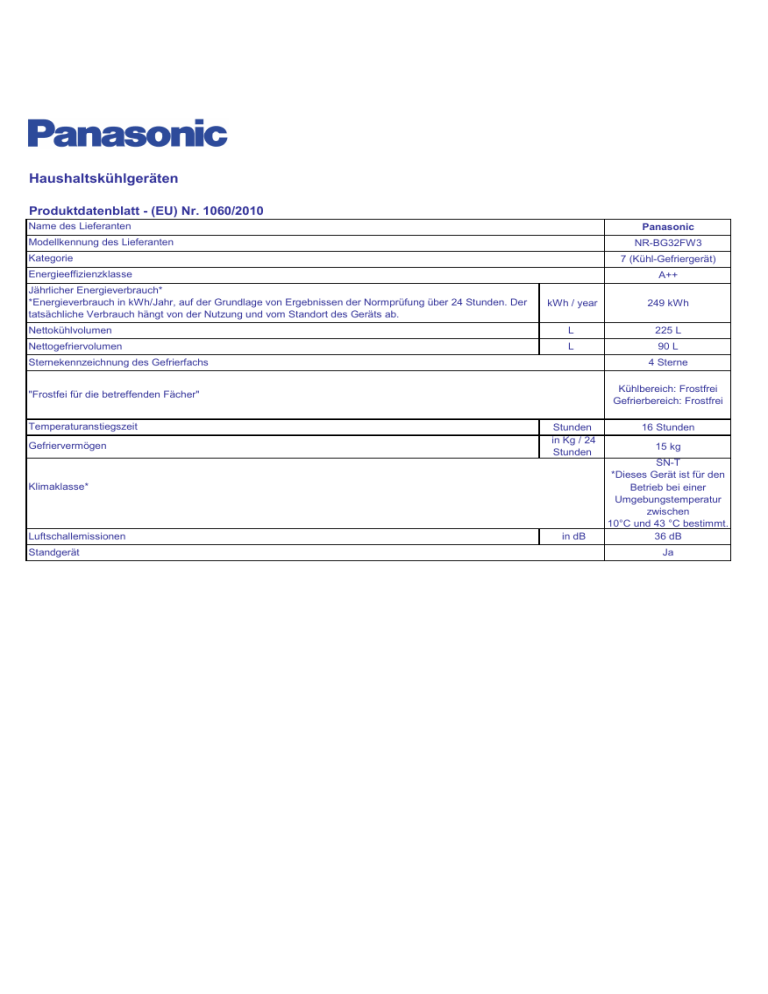 Panasonic NRBG32FW3 Product information Panasonic NRBG32FW3 Product information