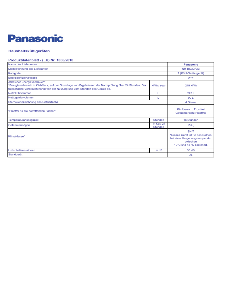 Panasonic NRBG32FX3 Product information Panasonic NRBG32FX3 Product information