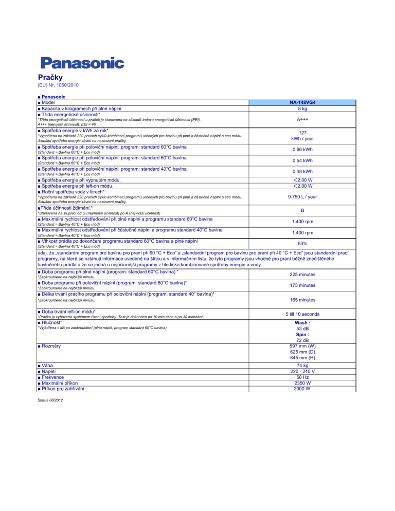 Panasonic NA148VG4 Product information Panasonic NA148VG4 Product information