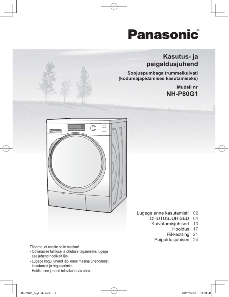 Panasonic NHP80G1 Operating instructions Panasonic NHP80G1 Operating instructions