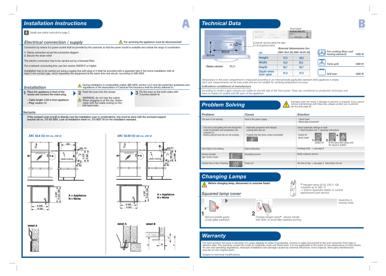 Electrolux EBCGL6S, EBCGL60S Installation guide Electrolux EBCGL6S, EBCGL60S Installation guide