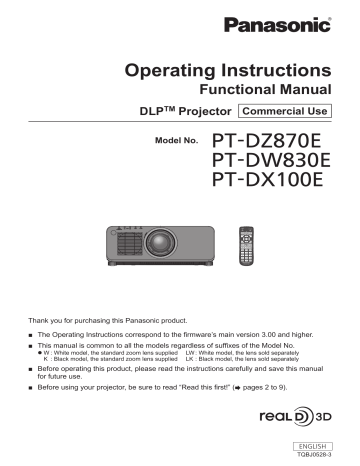 Europe PT-DZ870WE Projector User Manual | Manualzz