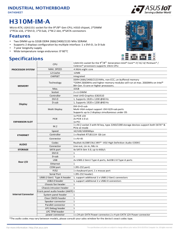 Asus H310M IM A AI Accelerator Datasheet Manualzz