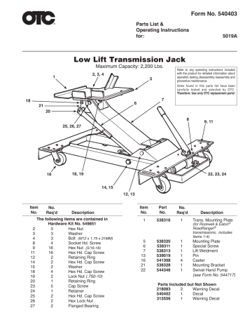 Otc Transmission Jack Parts Reviewmotors Co