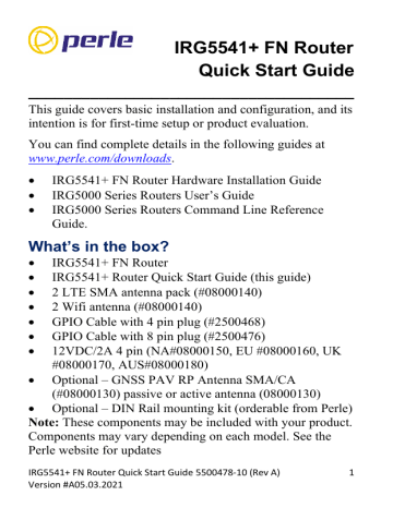 Perle IRG5541+ FN LTE Router Router Quick Start Guide | Manualzz Perle IRG5541+ FN LTE Router Router Quick Start Guide | Manualzz