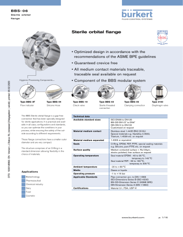 Burkert Bbs Flange Connection In Sterile Orbital Or Aseptic Version