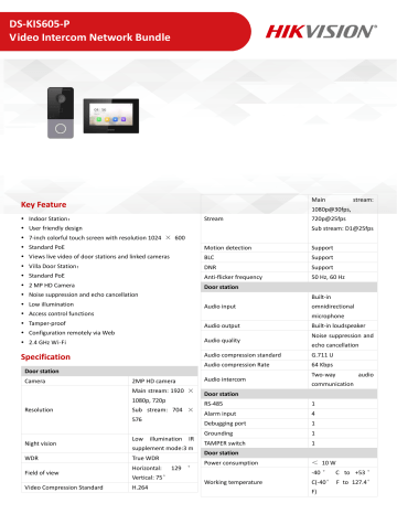 Hikvision Ds Kis P Kit Datasheet Manualzz