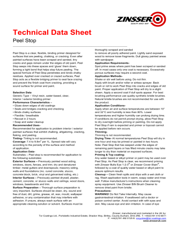 Zinsser Peel Stop Technical Data Sheet Manualzz