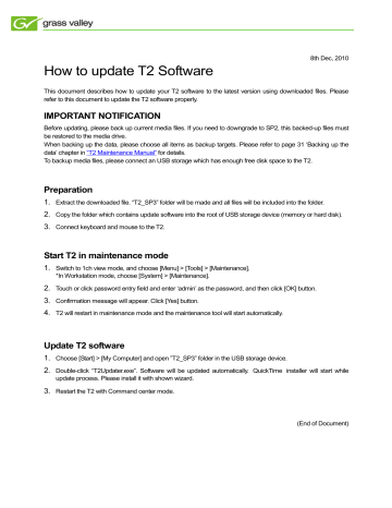 Grass Valley T2 Intelligent Digital Disk Recorder (iDDR) Maintenance Manual | Manualzz Grass Valley T2 Intelligent Digital Disk Recorder (iDDR) Maintenance Manual | Manualzz