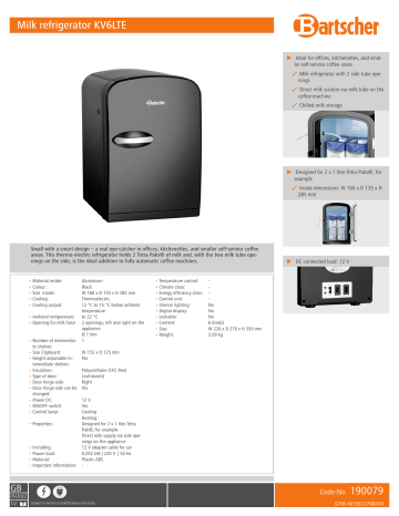 Bartscher 190079 Milk refrigerator KV6LTE Data sheet | Manualzz Bartscher 190079 Milk refrigerator KV6LTE Data sheet | Manualzz