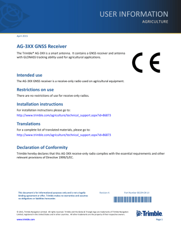 Trimble AG 372 GNSS Receiver User Guide Manualzz