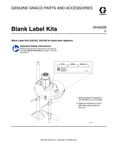 Graco 3A4935B, Blank Label Kits, Parts and Accessories Owner's Manual | Manualzz Graco 3A4935B, Blank Label Kits, Parts and Accessories Owner's Manual | Manualzz