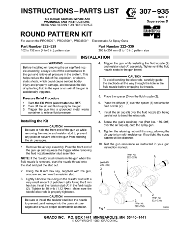 Graco 307935E Round Pattern Kit for PRO3500, PRO4500, PRO4600 Electrostatic Air Spray Guns Owner's Manual | Manualzz Graco 307935E Round Pattern Kit for PRO3500, PRO4500, PRO4600 Electrostatic Air Spray Guns Owner's Manual | Manualzz