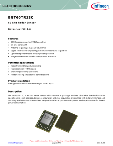 Infineon Demo Bgt Tr C Radar Data Sheet Manualzz