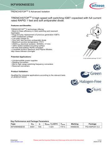 Infineon IKFW90N65ES5 IGBT Discrete Data Sheet Manualzz