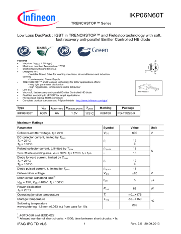 Infineon Ikp N T Igbt Discrete Data Sheet Manualzz