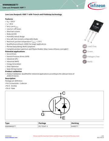 Infineon Ikw N Et Igbt Discrete Data Sheet Manualzz