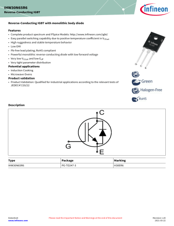 Infineon Ihw N R Igbt Discrete Data Sheet Manualzz