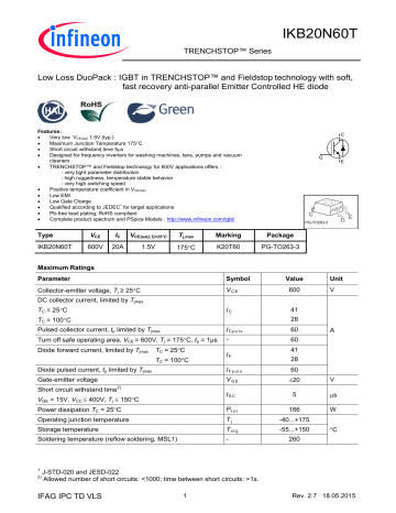 Infineon Ikb N T Igbt Discrete Data Sheet Manualzz