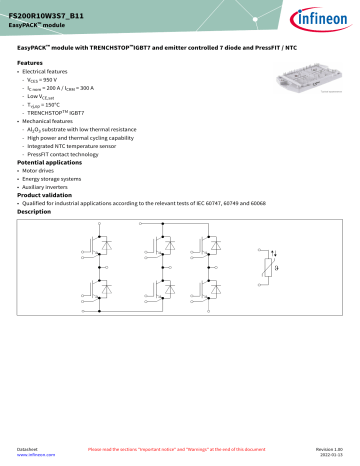 Infineon FS200R10W3S7 B11 IGBT Module Data Sheet Manualzz