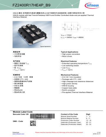 Infineon FZ2400R17HE4P B9 IGBT Module Data Sheet Manualzz