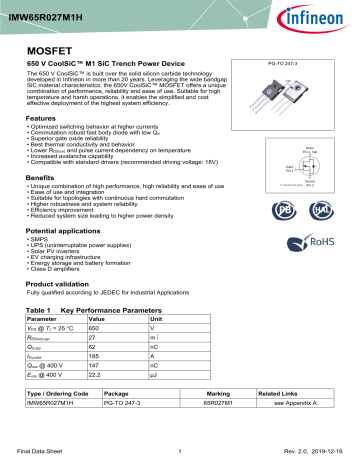 Infineon IMW65R027M1H MOSFET Data Sheet Manualzz