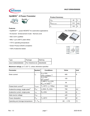 Infineon Iauc N S N Mosfet Data Sheet Manualzz