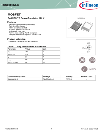 Infineon ISC0806NLS MOSFET Data Sheet Manualzz