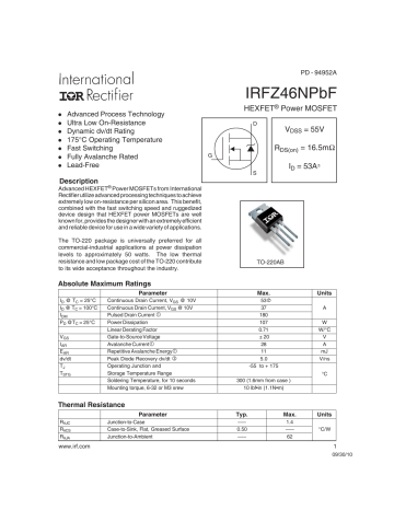 Infineon IRFZ46N MOSFET Data Sheet Manualzz