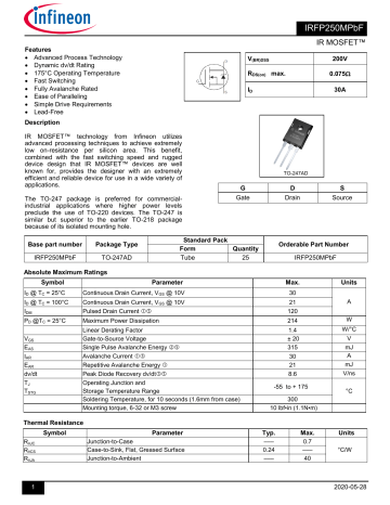 Infineon IRFP250M MOSFET Data Sheet Manualzz