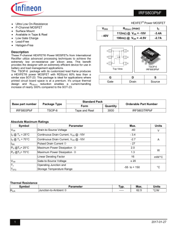 Infineon IRF5803 MOSFET Data Sheet Manualzz