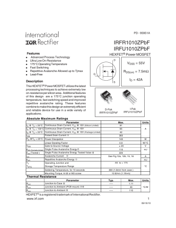 Infineon IRFR1010Z MOSFET Data Sheet Manualzz