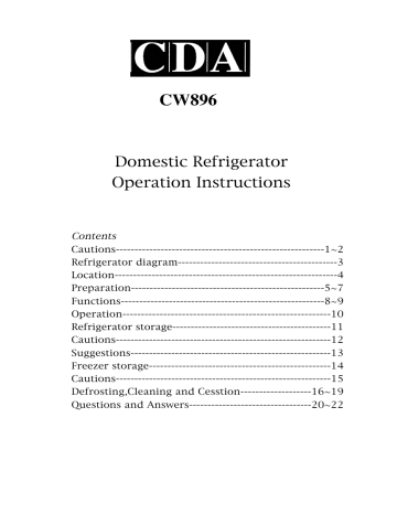 Cda Cw Integrated Fridge Freezer User Manual Manualzz