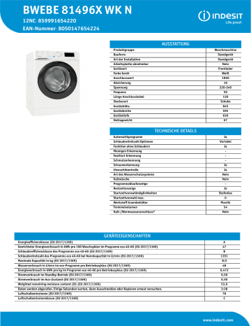 Indesit BWEBE 81496X WK N Washing machine Benutzerhandbuch | Manualzz Indesit BWEBE 81496X WK N Washing machine Benutzerhandbuch | Manualzz