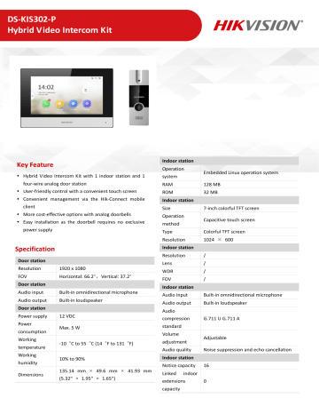 Hikvision Ds Kis P Kit Data Sheet Manualzz