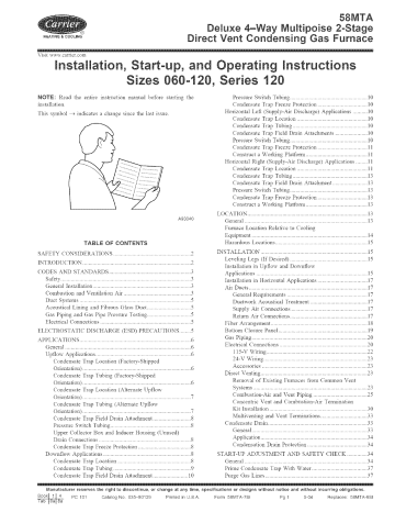 Carrier 58MTA120F10120 Furnace installation Guide | Manualzz